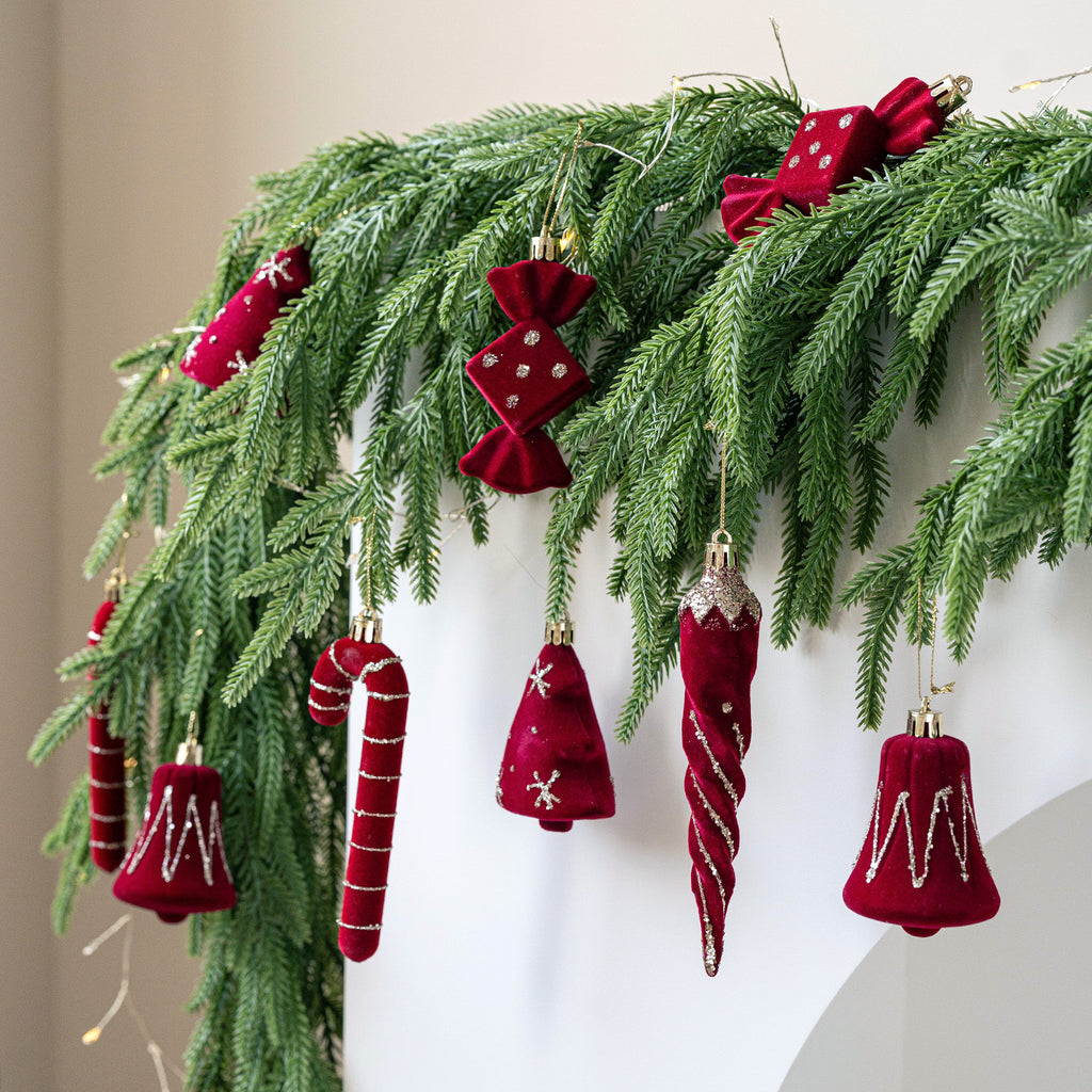 CouldNook Flocked Christmas Ornament Set - Glitter Details and Hanging Loops