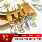CouldNook Floral Cheese Serving Utensils - Clear Resin Handles and Shaped Heads