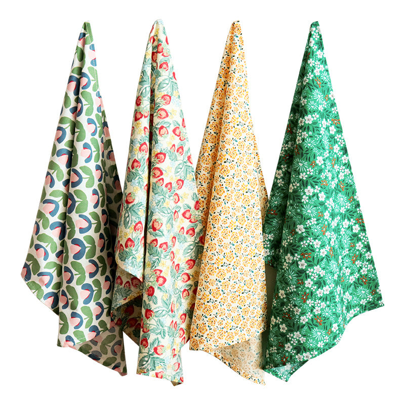 CouldNook Printed Cotton Tea Towel - Floral And Strawberry Pattern Choices
