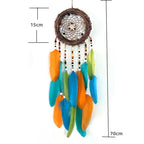 CouldNook Colorful Feather Dreamcatcher - Vine Hoop And Layered Beaded Strands