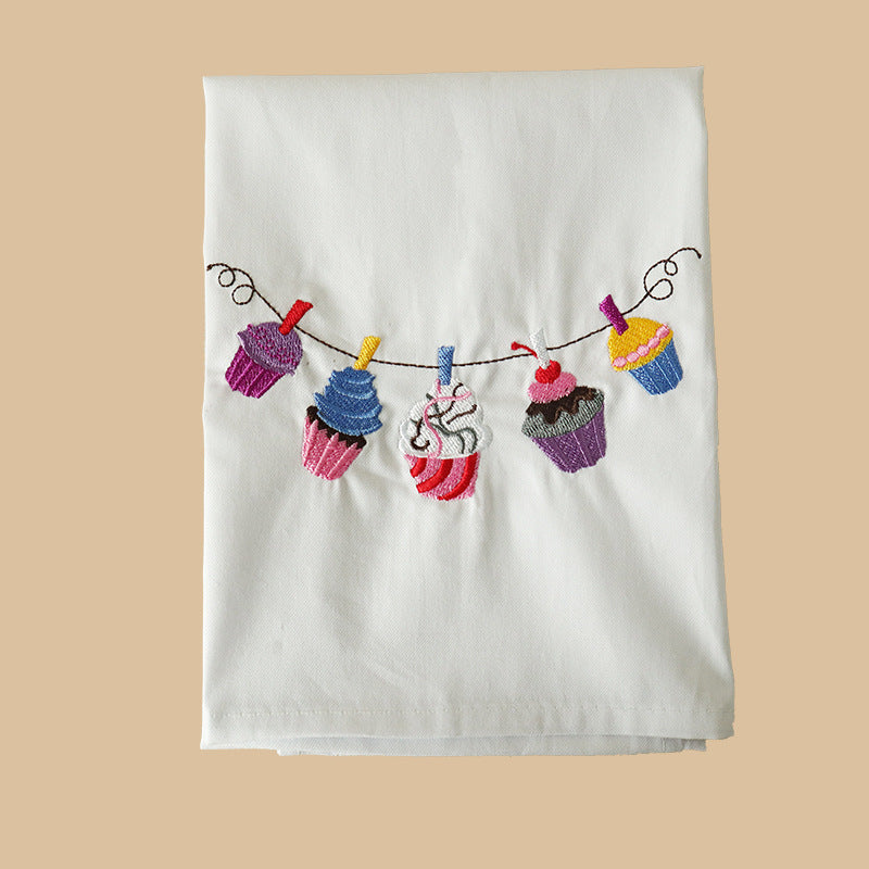 CouldNook Embroidered Cotton Napkin - Colorful Kitchen Motifs On White