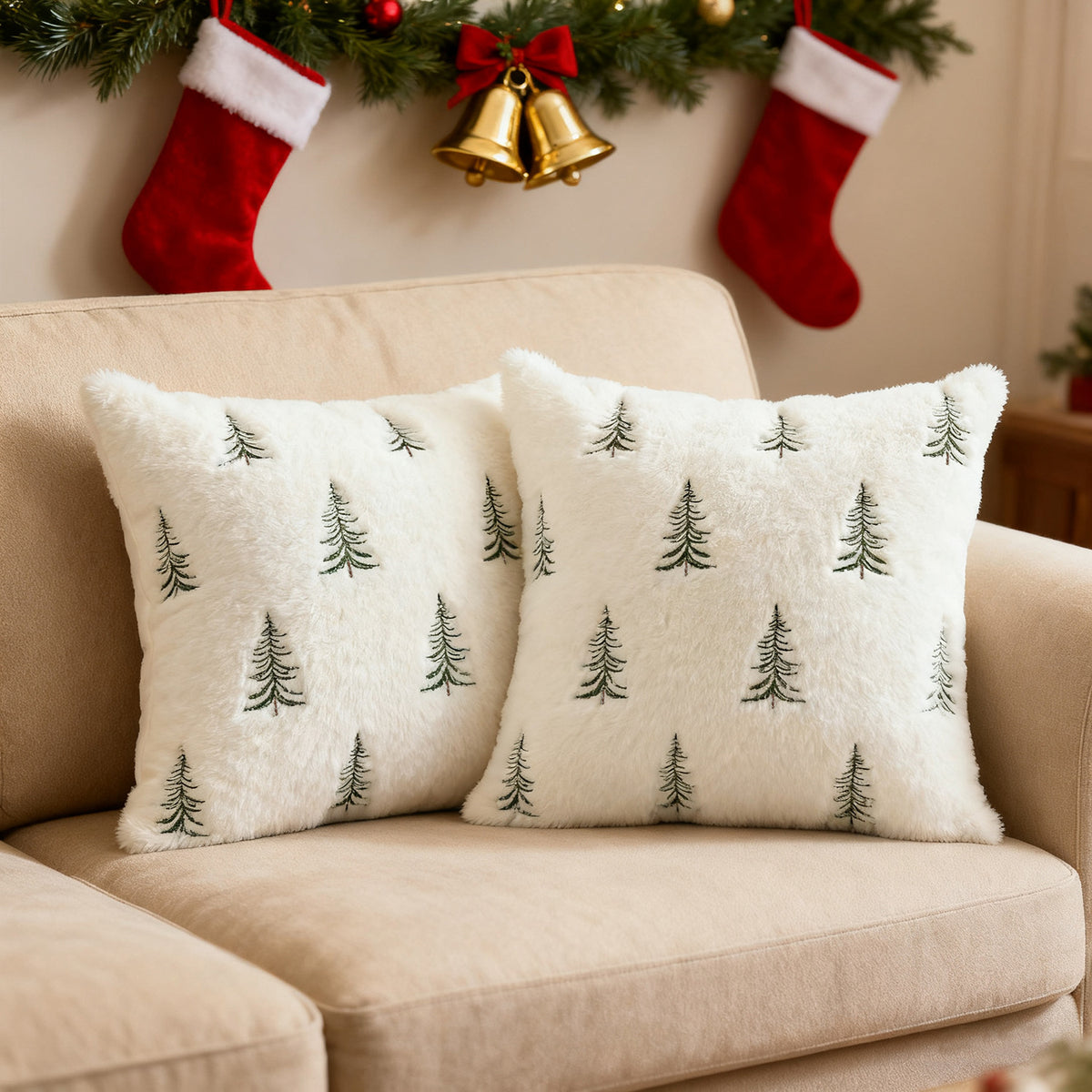 CouldNook Embroidered Winter Cushion Cover - Plush Texture And Seasonal Motifs