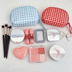 CouldNook Gingham Clamshell Pouch - Curved Zipper And Inner Pockets