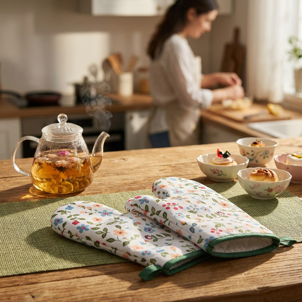 CouldNook Printed Oven Mitt - Floral Patterns And Bound Hanging Loop