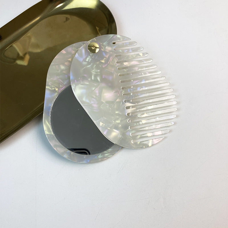 CouldNook Oval Mirror Comb - Patterned Acetate and Gold-tone Swivel Pivot