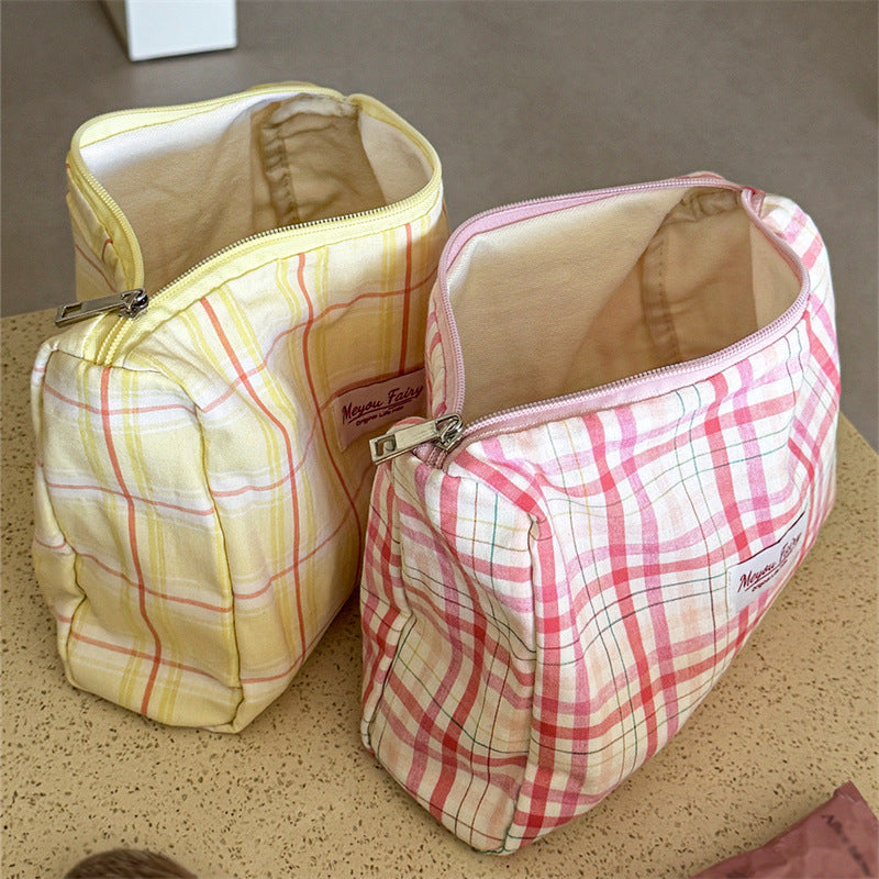 CouldNook Checked Cosmetic Pouch - Soft Fabric And Shaped Base Options