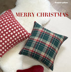 CouldNook Christmas Plaid Cushion Cover - Green Ground And Crossing Stripes