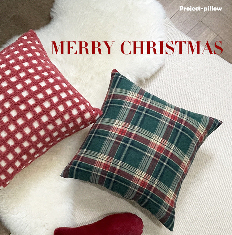 CouldNook Christmas Plaid Cushion Cover - Green Ground And Crossing Stripes
