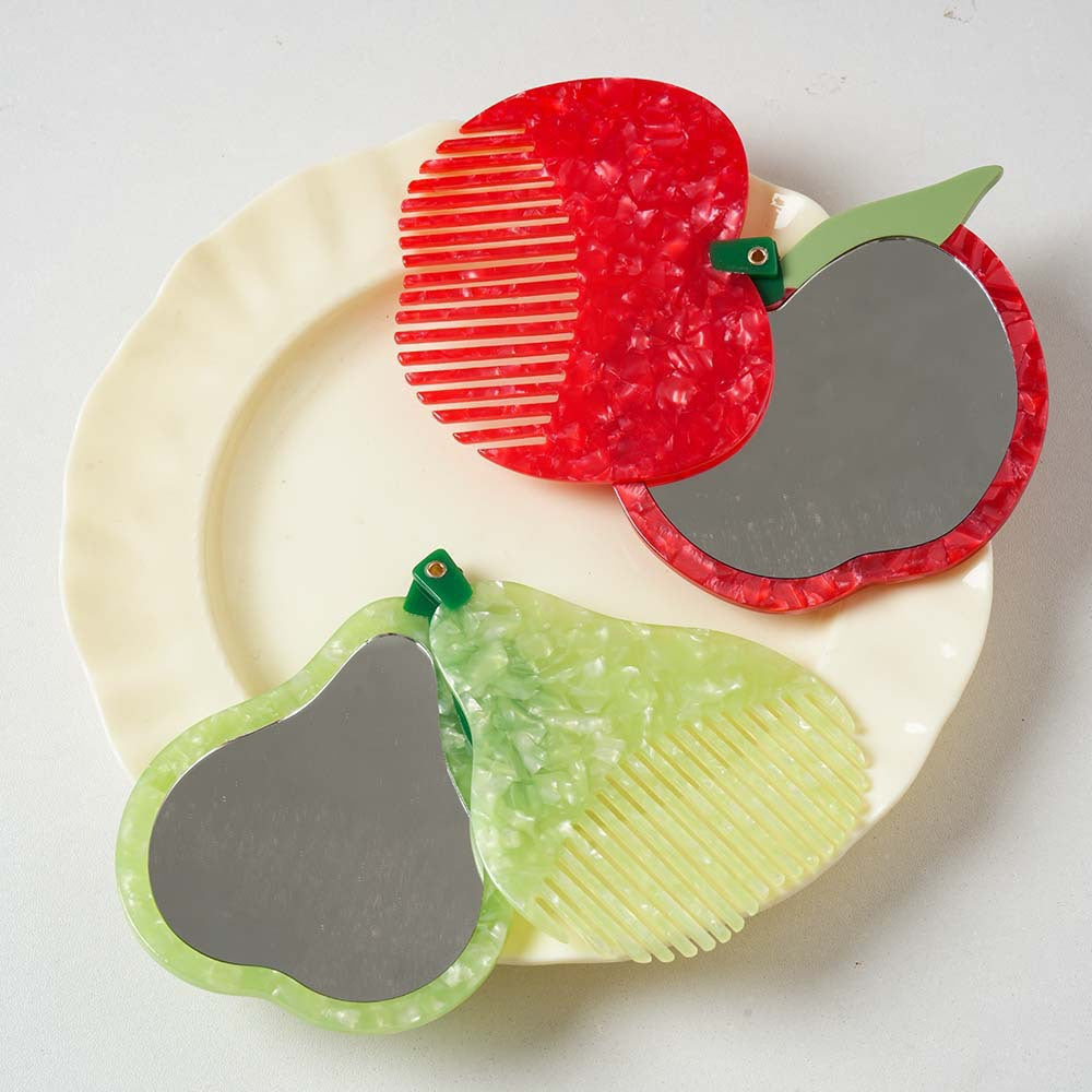 CouldNook Fruit Mirror Comb - Marbled Acetate Body And Rotating Opening
