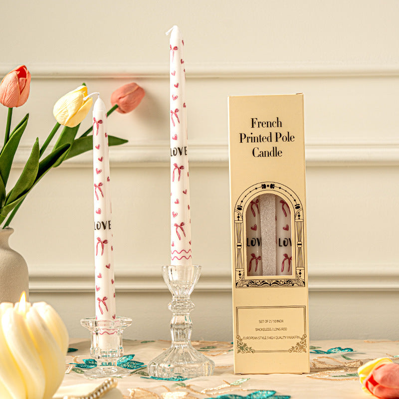 CouldNook Printed Taper Candle Set - Floral Sprigs and Heart Patterns