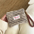 CouldNook Striped Wristlet Pouch - Woven Rows And Brown Carry Loop