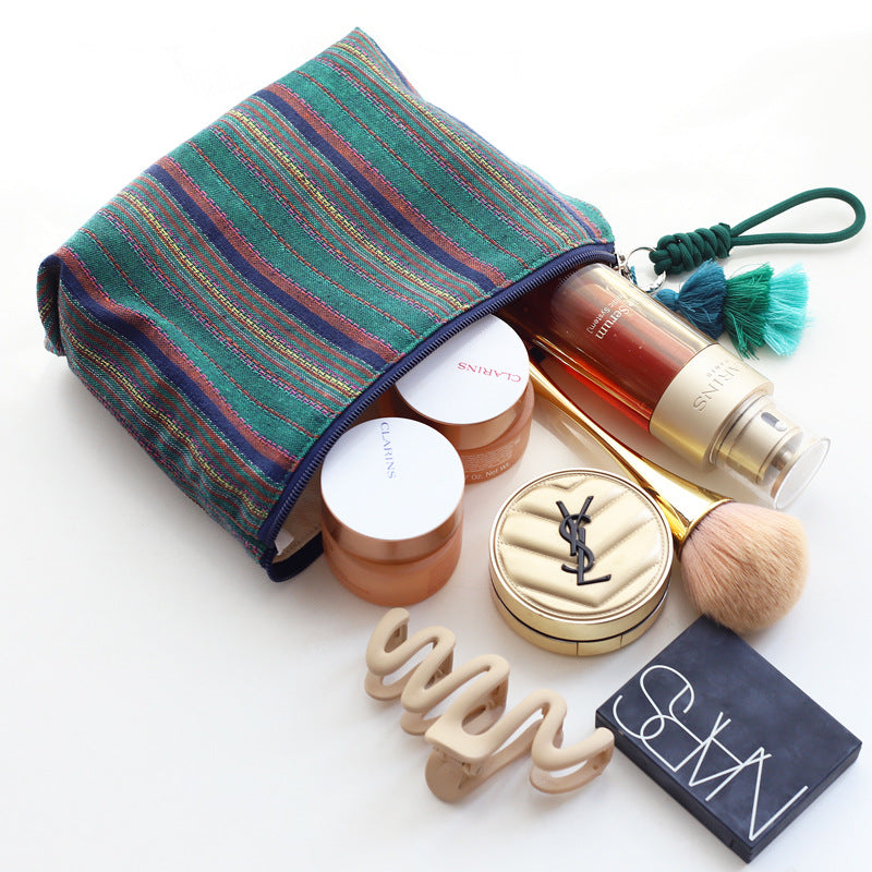 CouldNook Striped Cosmetic Pouch - Woven Texture And Layered Tassel