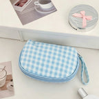 CouldNook Gingham Clamshell Pouch - Curved Zipper And Inner Pockets