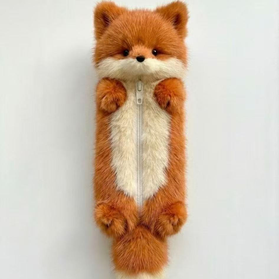 CouldNook Fox Pencil Pouch - Plush Body And Front Zip Opening