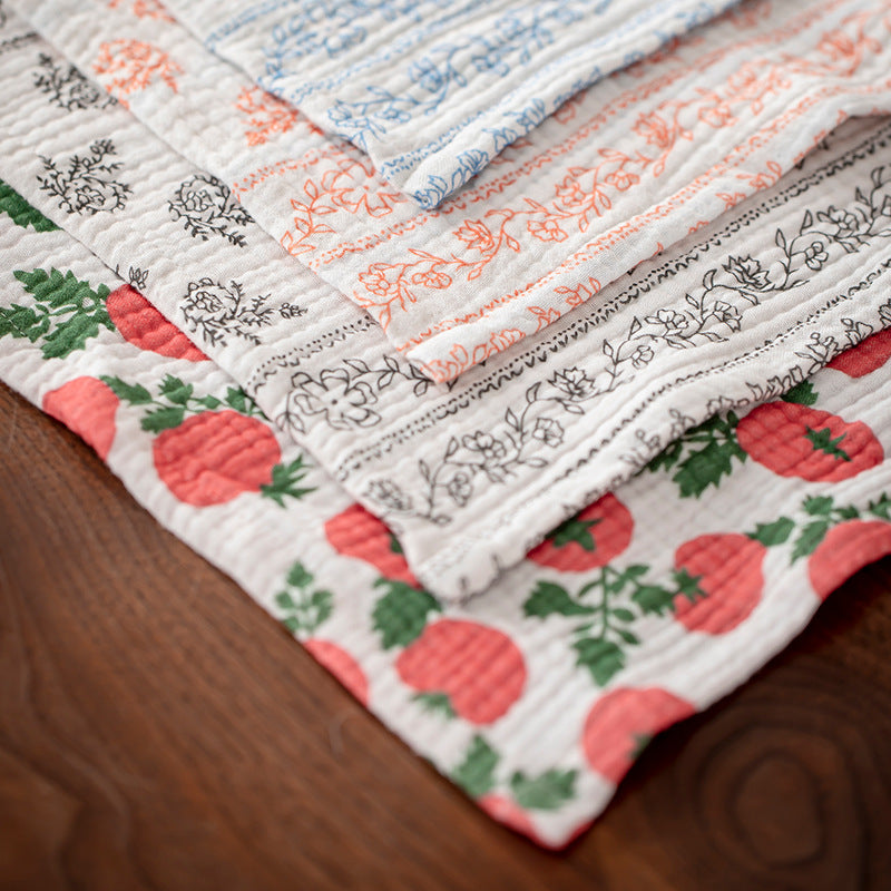 CouldNook Square Fabric Placemat - Crinkled Texture and Printed Floral Designs