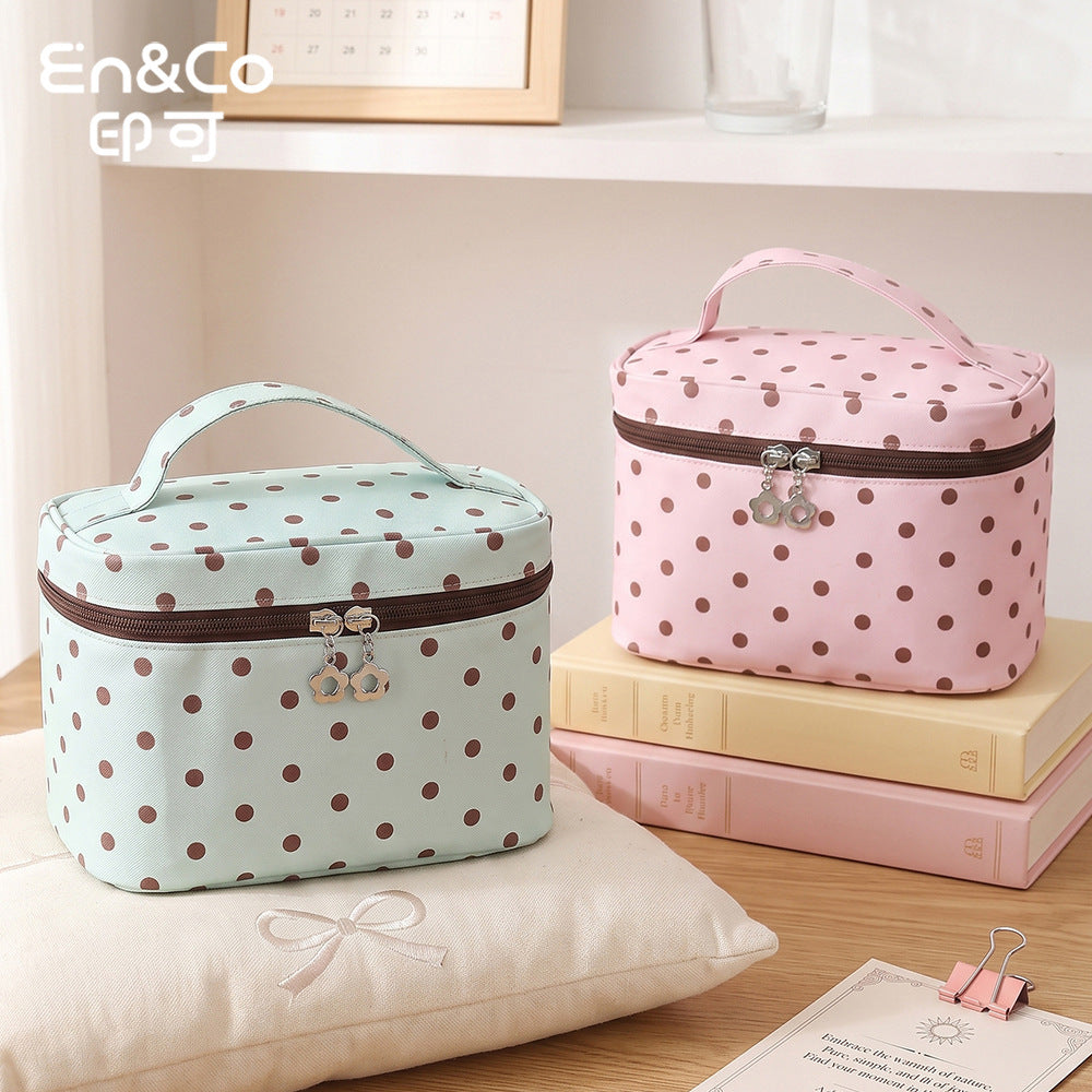 CouldNook Polka Dot Cosmetic Case - Top Handle And Interior Brush Storage