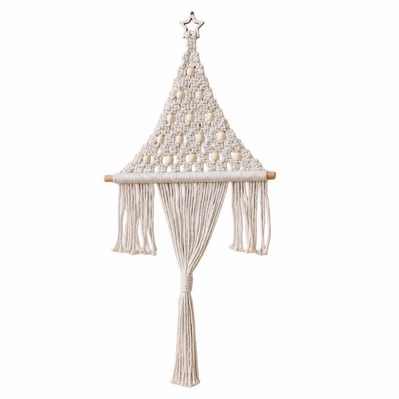 CouldNook Macrame Tree Wall Hanging - Beaded Triangle and Long Center Tassel