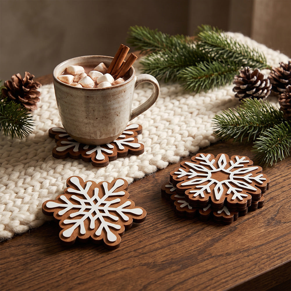CouldNook Snowflake Coaster Set - Four Layered Wooden Designs For Cups