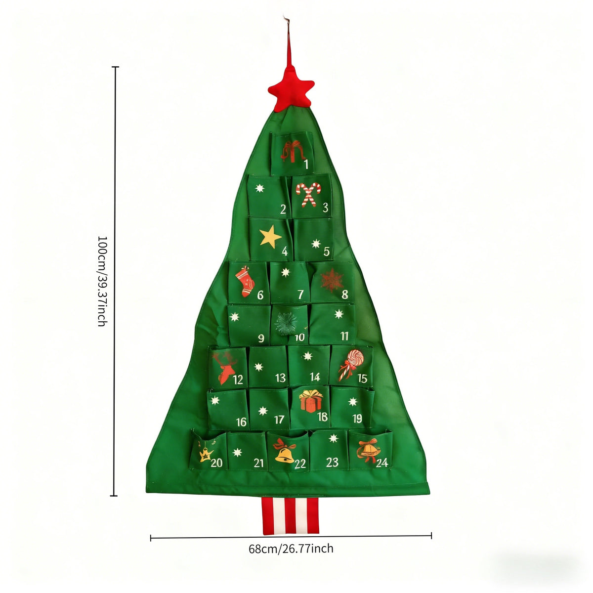 CouldNook Christmas Tree Advent Organizer - Numbered Pockets And Star Top