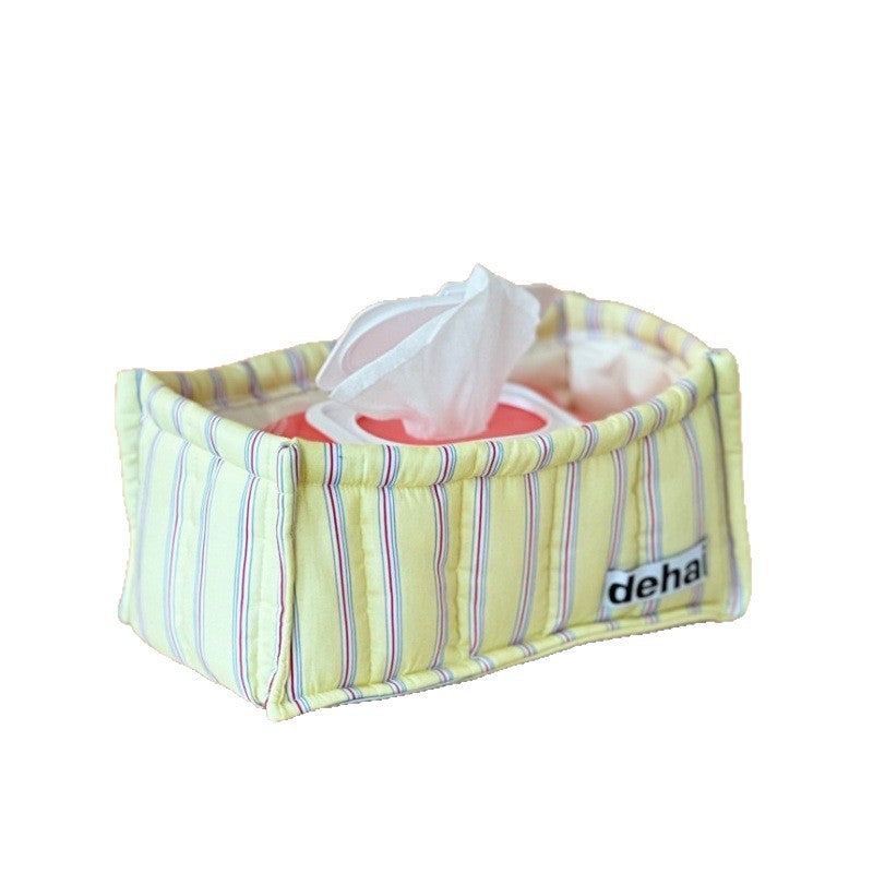 CouldNook Striped Quilted Fabric Storage Basket‑Home Organizer Bin for Tissue Books Toys Sundries