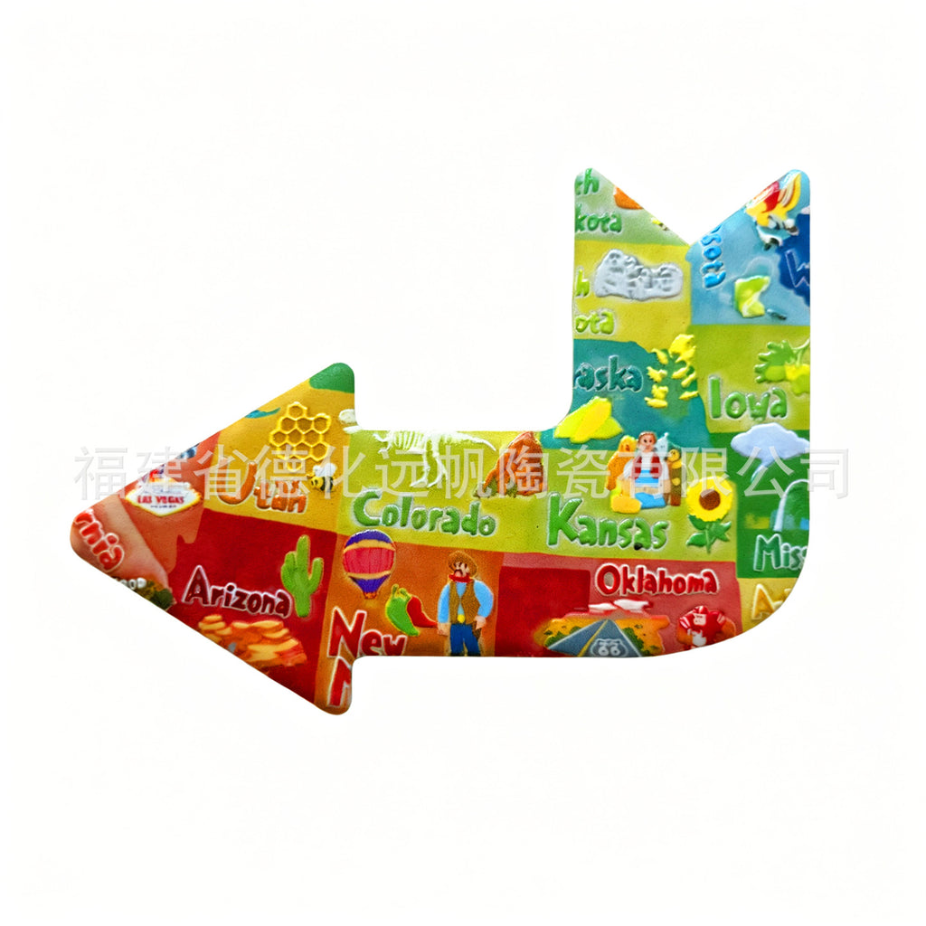 CouldNook Arrow Fridge Magnet - Raised Travel Motifs And Colorful Landmark Scenes