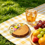 CouldNook Round Floral Coaster - Wood Grain and Clear Resin Section