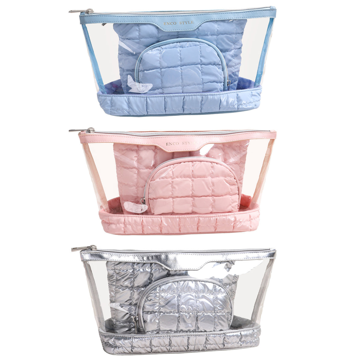 CouldNook Quilted Cosmetic Bag - Glossy Squares And Coordinated Storage Shapes