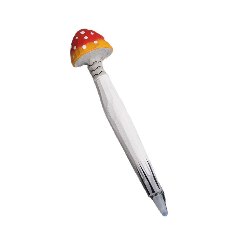 CouldNook Carved Mushroom Pen - Painted Cap And Faceted Wooden Stem