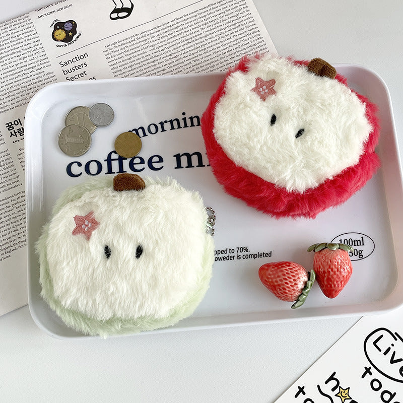 CouldNook Apple Coin Purse - Fuzzy Cut Fruit Design And Star Accent