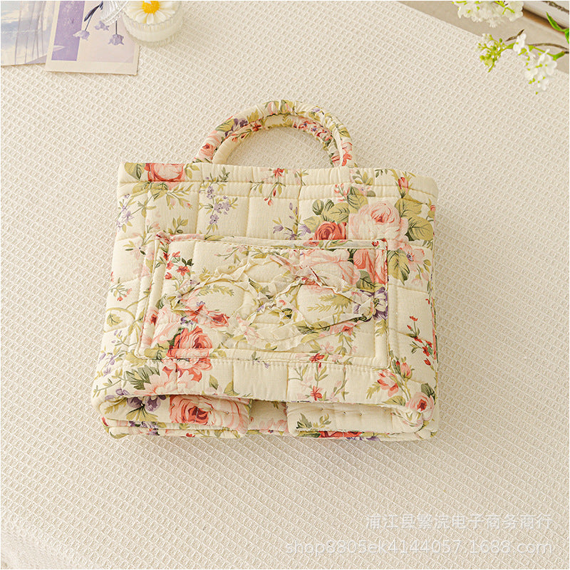 CouldNook Floral Fabric Storage Basket - Quilted Body And Loop Handles
