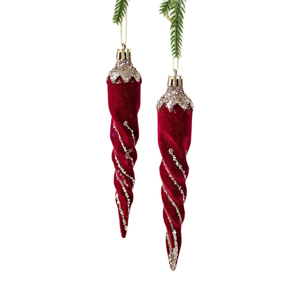 CouldNook Flocked Christmas Ornament Set - Glitter Details and Hanging Loops