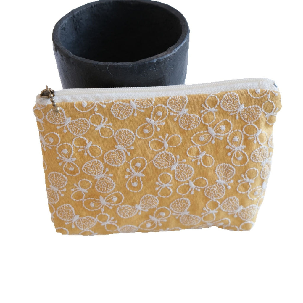 CouldNook Embroidered Cosmetic Pouch - Delicate Motifs And Textured Stitching