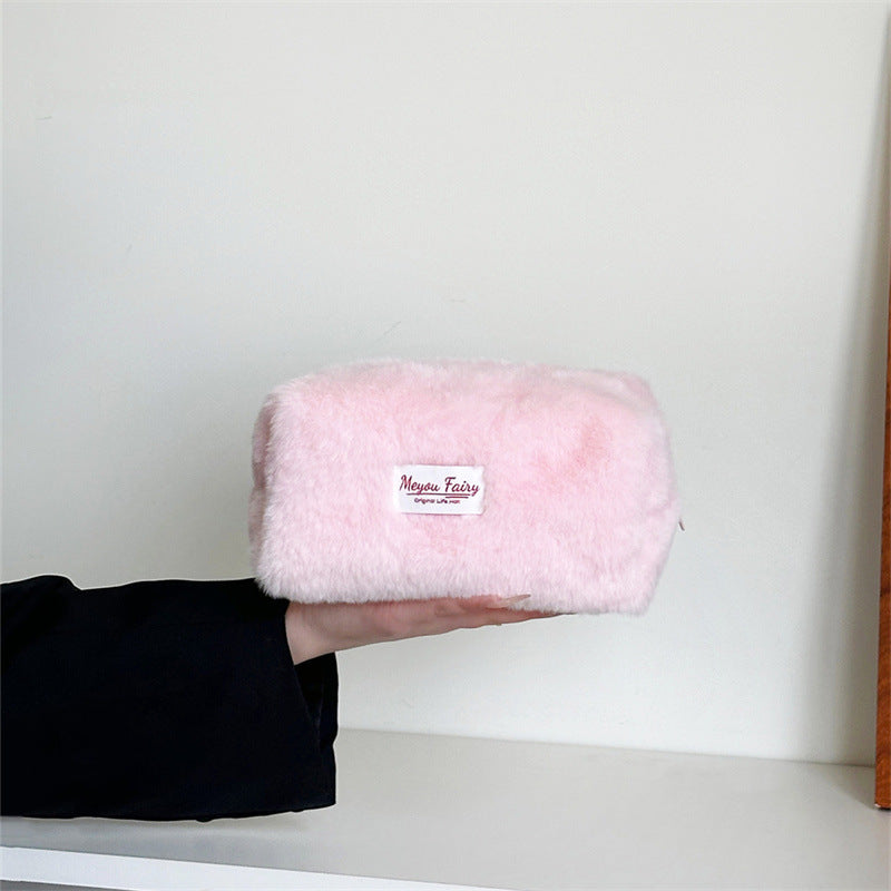 CouldNook Plush Cosmetic Bag - Pale Colors And Rounded Pillow Shape