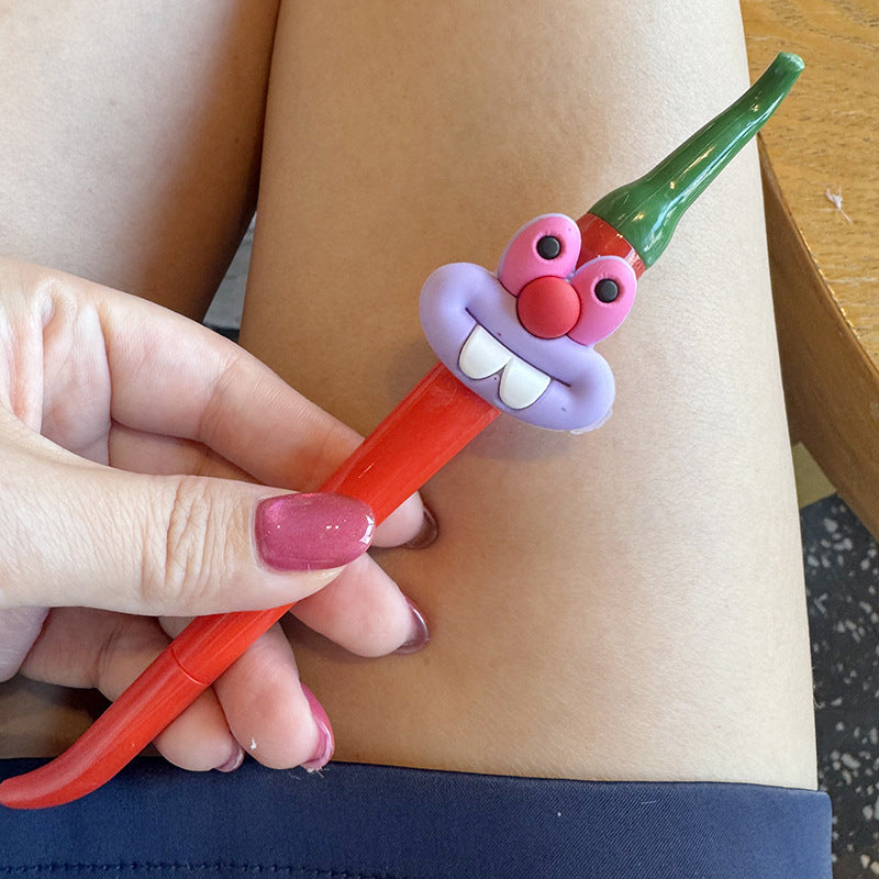 CouldNook Chili Pepper Pen - Curved Body And Grinning Character Face