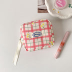 CouldNook Cherry Check Storage Pouch - Rounded Corners And Ribbon Pull