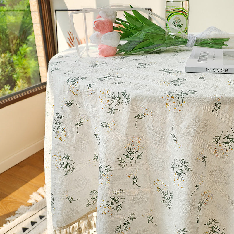 CouldNook Tassel Tablecloth - Floral Prints and Subtle Striped Pattern Options