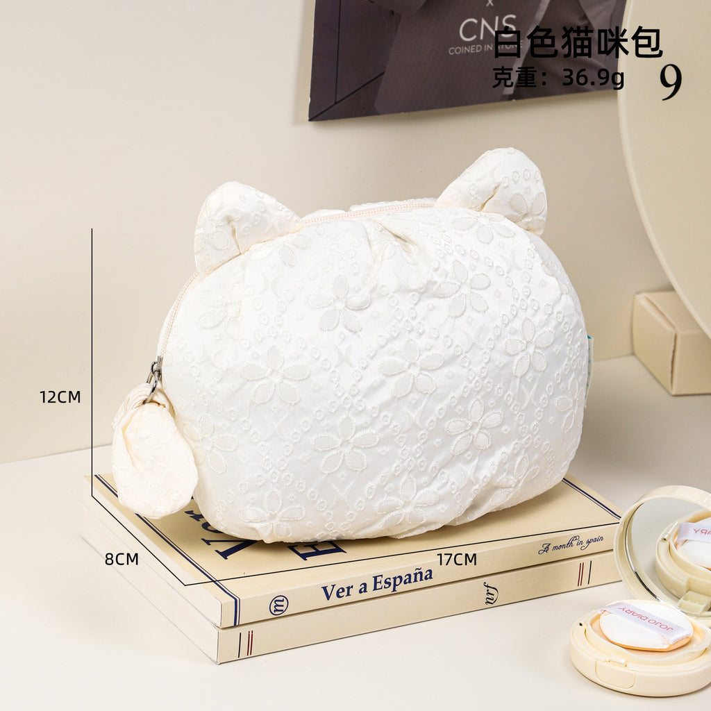 CouldNook Floral Cosmetic Pouch - Textured Blossoms And Cat Ear Details