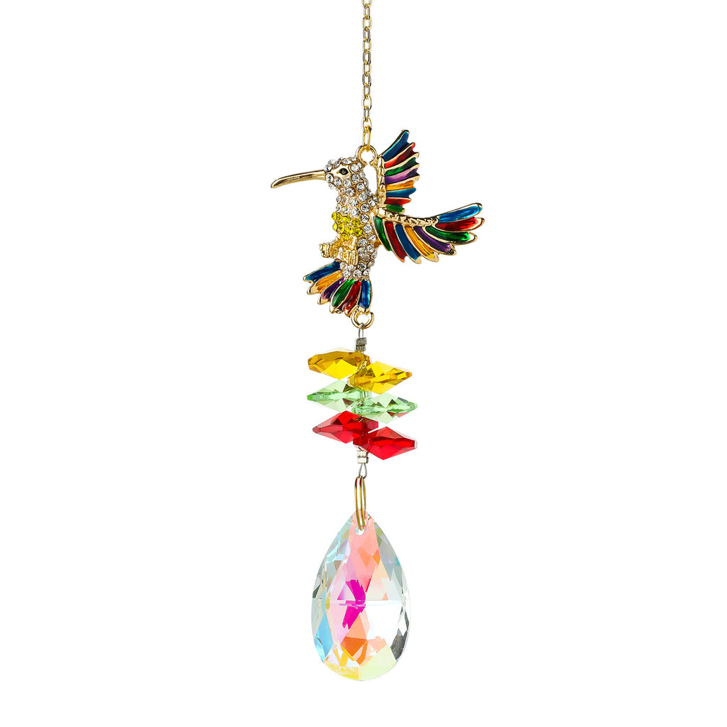 CouldNook Hummingbird Suncatcher - Spread Wings And Faceted Teardrop Pendant