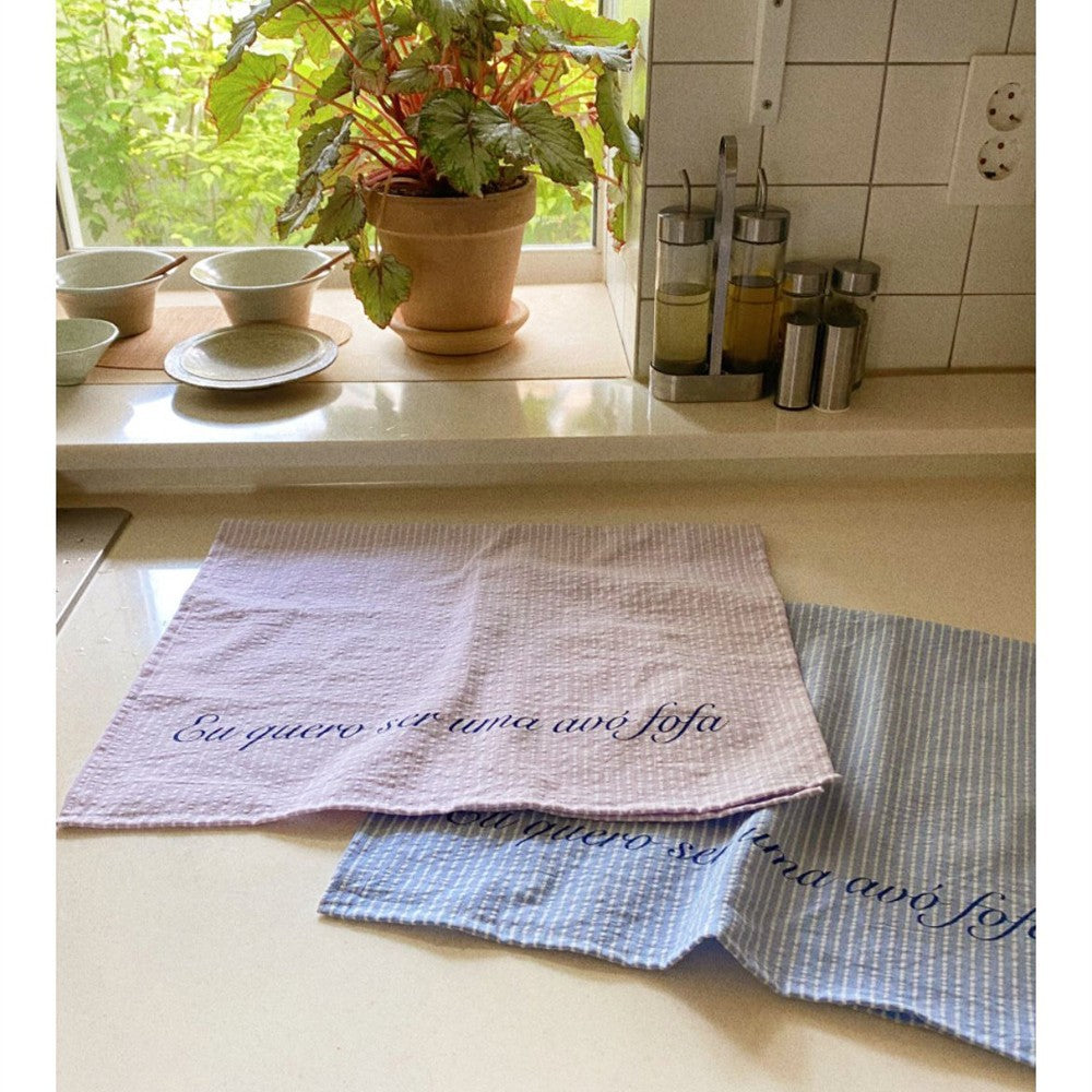 CouldNook Striped Table Cloth - Crinkled Texture And Script Lettering