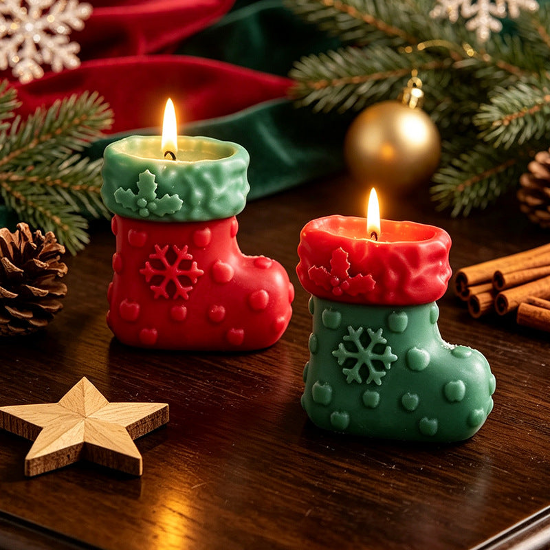 CouldNook Stocking Candle - Raised Snowflakes and Contrasting Holiday Colors