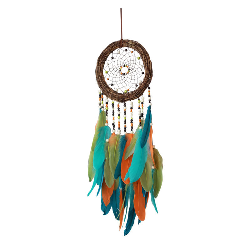 CouldNook Colorful Feather Dreamcatcher - Vine Hoop And Layered Beaded Strands