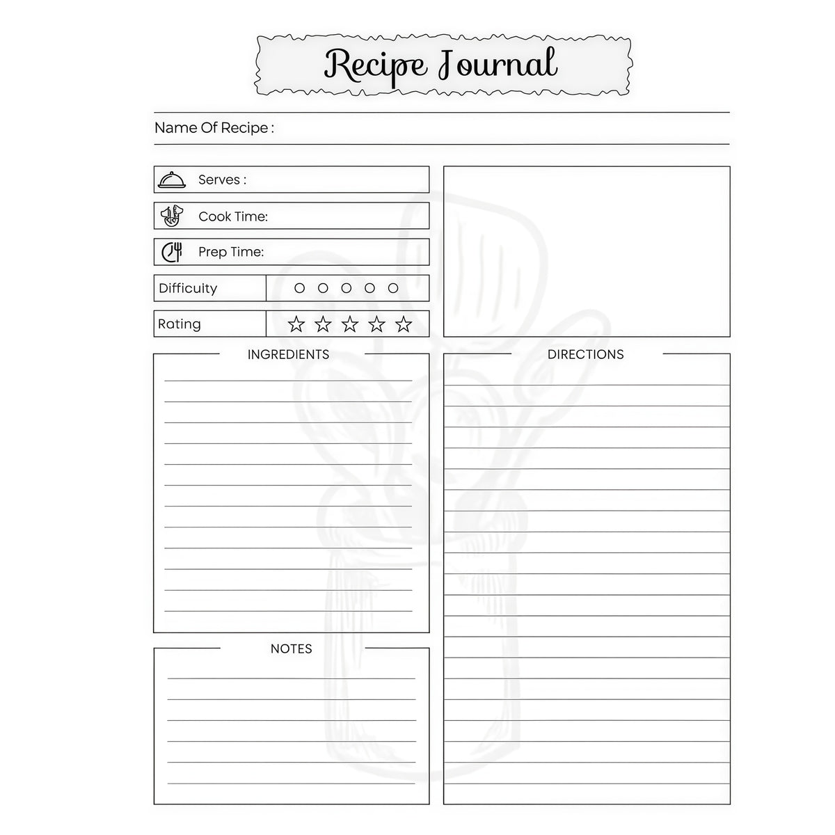 CouldNook Spiral Recipe Notebook - Illustrated Kitchen Cover And Guided Pages