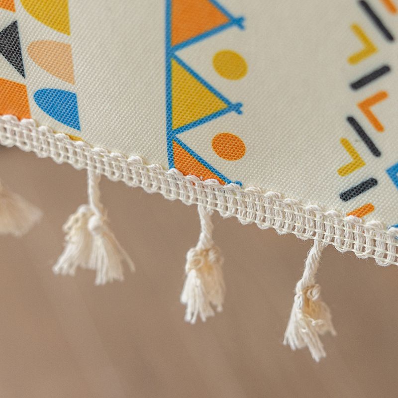 CouldNook Geometric Tassel Tablecloth - Patterned Bands and Cotton-Linen Blend Fabric