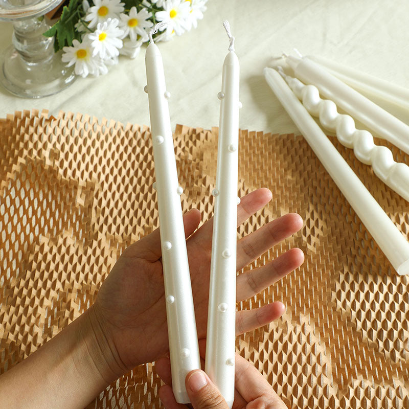 Pearl Elegance Taper Candle Set - Luxury Long Stem Candles for Weddings & Events