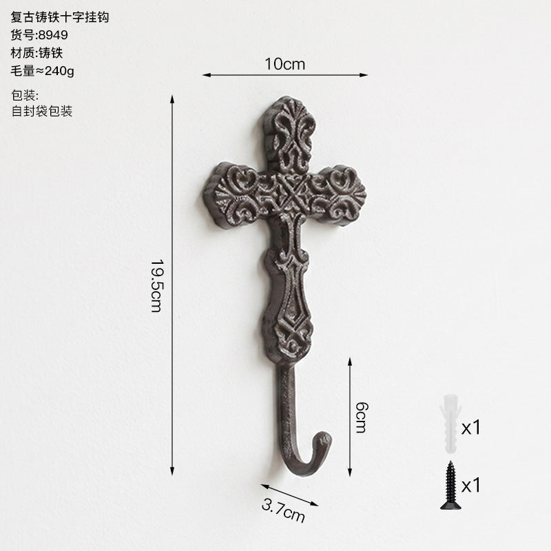 CouldNook Cross Wall Hook - Cast Iron Scrollwork and Curved Tip