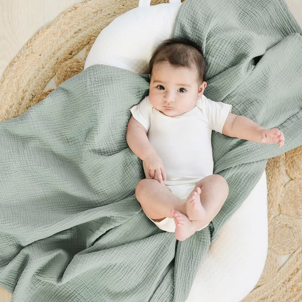 CouldNook Crinkled Gauze Swaddle - Double Layers And Stitched Edges