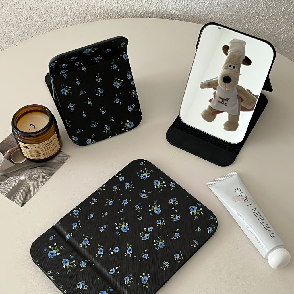 CouldNook Patterned Folding Mirror - Printed Cover And Fold-Back Tabletop Support