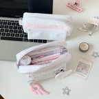 CouldNook Polka Dot Pencil Case - Plaid Band And Front Zip Pocket