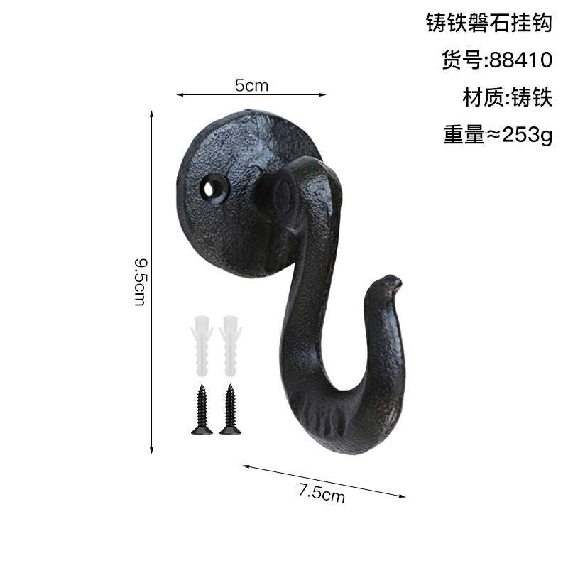 CouldNook Cast Iron Wall Hook - Curved Arm and Round Backplate