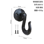 CouldNook Cast Iron Wall Hook - Curved Arm and Round Backplate